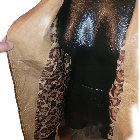 Black Rivet Women's Tan Leather Belted Jacket L - Picture 8 of 10